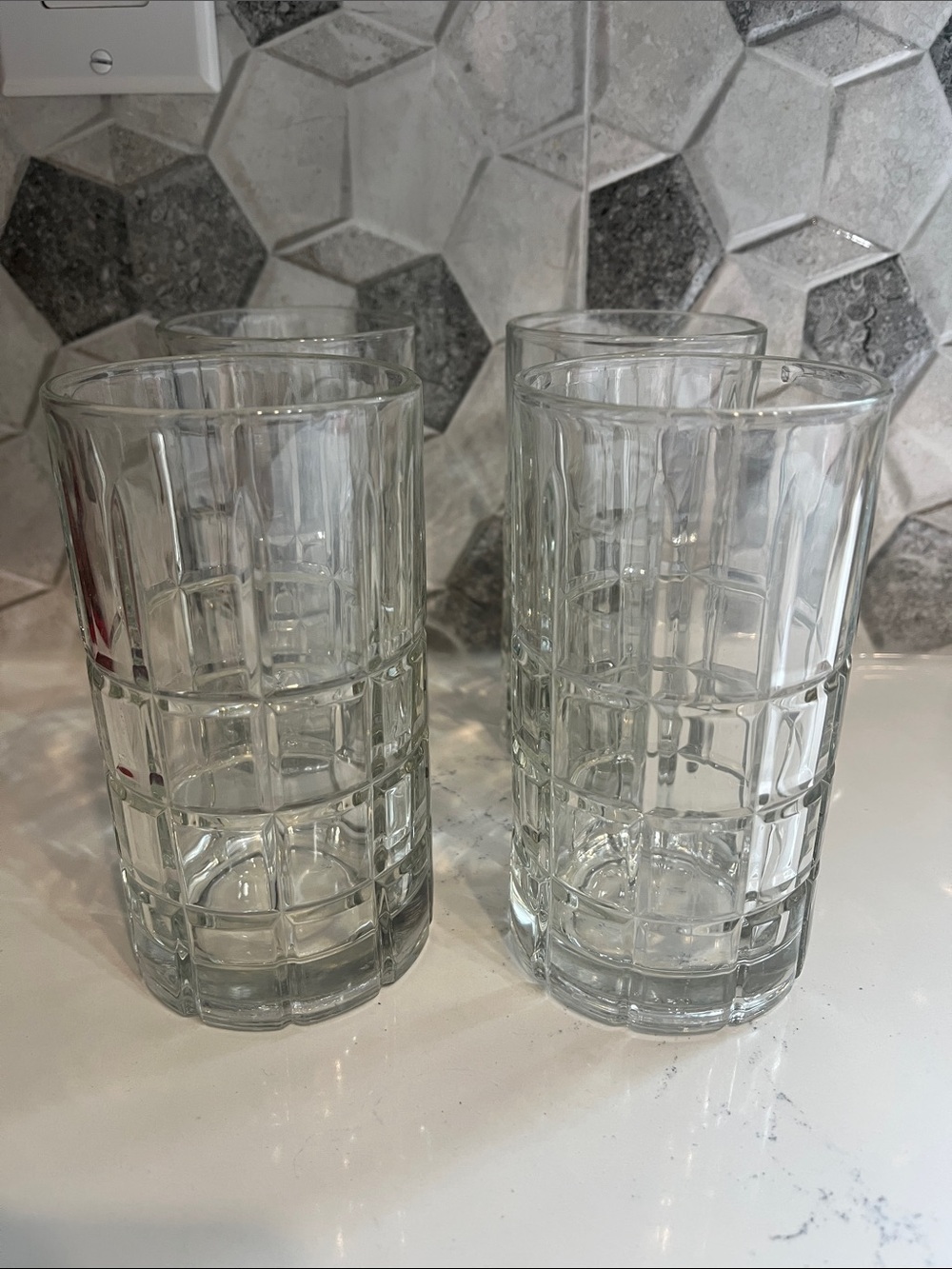 Set of 4 Anchor Hocking Clear Textured Glass Tumbler Drinking Glasses